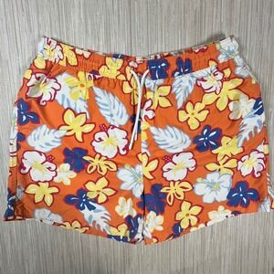 Brooks Brothers Mens Swim Trunks L Orange Floral Print Elastic Waist Drawstring